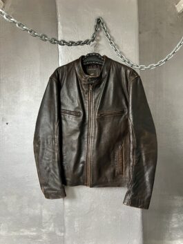 Vintage real leather racing jacket washed brown
