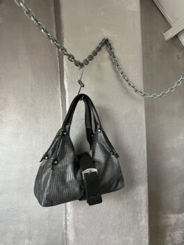 Vintage real leather shoulderbag with buckle strap black