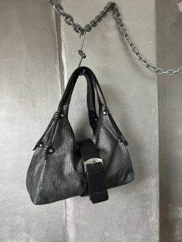 Vintage real leather shoulderbag with buckle strap black