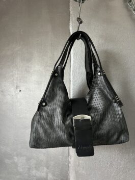 Vintage real leather shoulderbag with buckle strap black