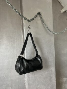 Vintage real leather shoulderbag with silver hardware black