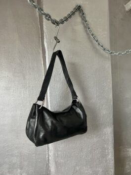 Vintage real leather shoulderbag with silver hardware black
