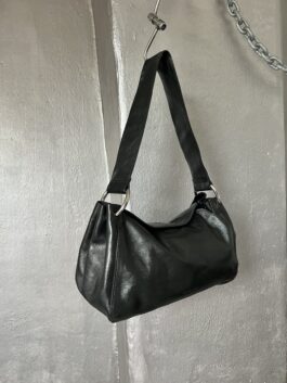 Vintage real leather shoulderbag with silver hardware black