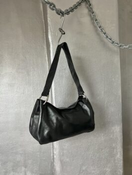 Vintage real leather shoulderbag with silver hardware black