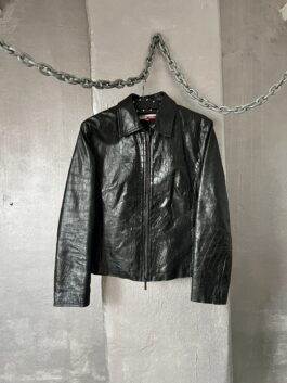 Vintage real leather racing jacket with crocodile skin black