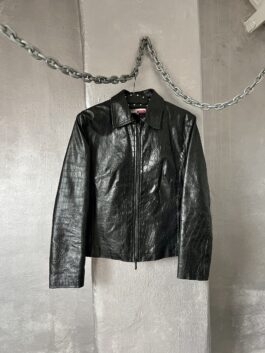 Vintage real leather racing jacket with crocodile skin black