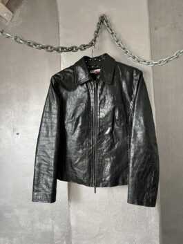 Vintage real leather racing jacket with crocodile skin black