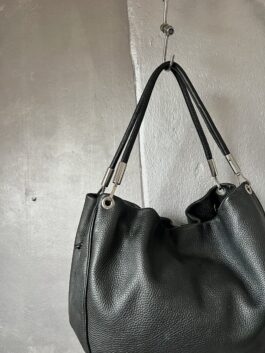 Vintage real leather shoulderbag with silver hardware black