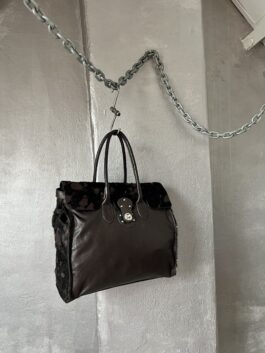 Vintage real leather handbag with cowhide brown