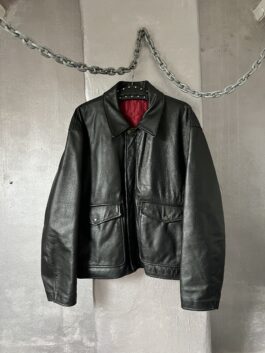 Vintage oversized real leather flying jacket black