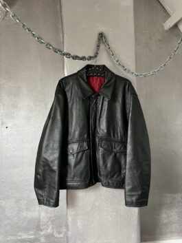 Vintage oversized real leather flying jacket black