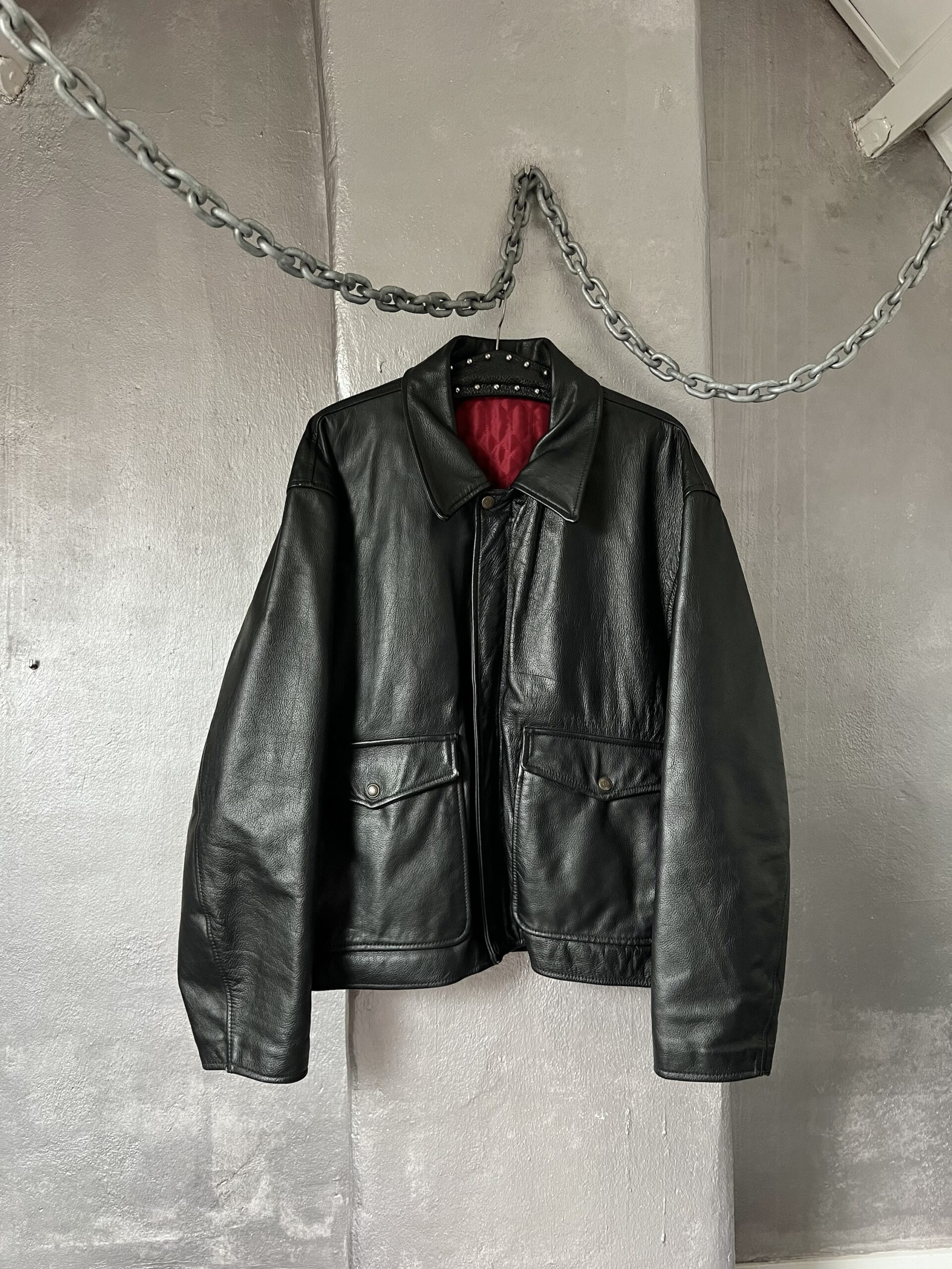 Vintage oversized real leather flying jacket black - Image 2
