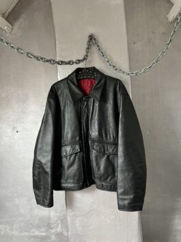 Vintage oversized real leather flying jacket black