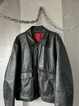 Vintage oversized real leather flying jacket black