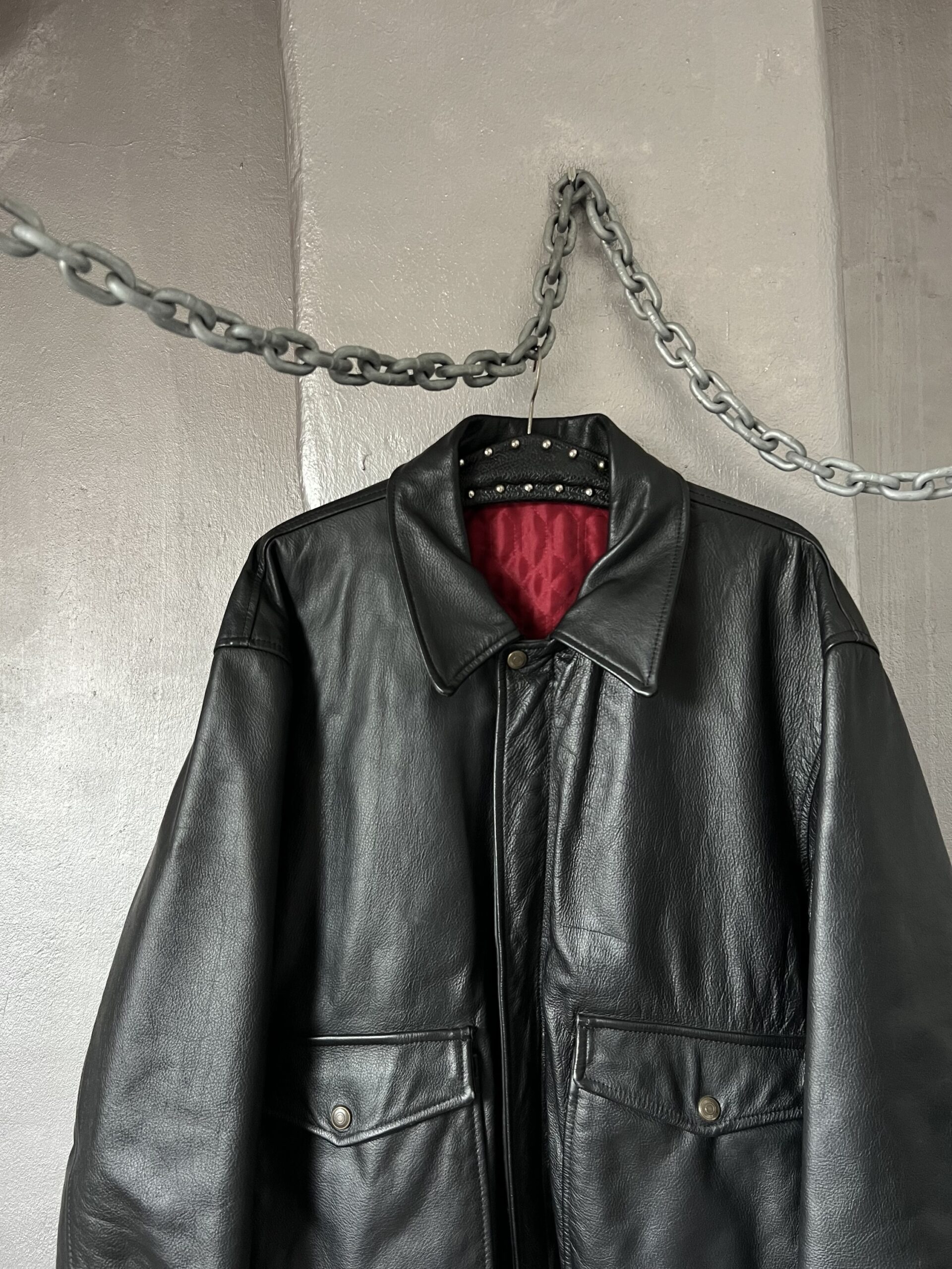 Vintage oversized real leather flying jacket black - Image 9