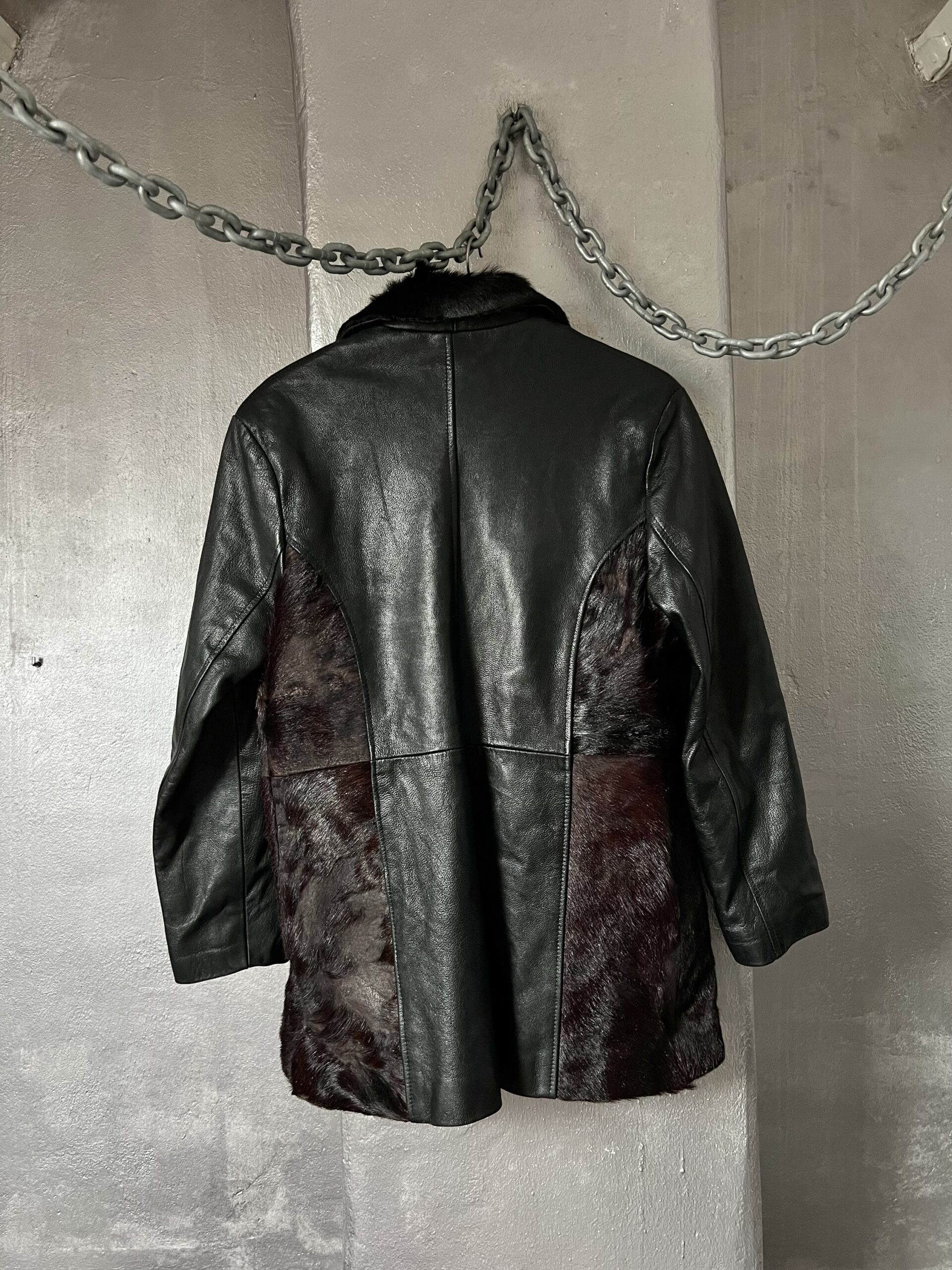 Vintage real leather blazer jacket with cowhide black brown - Image 11
