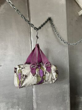 Vintage real leather handbag with snakeskin purple green