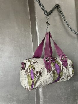 Vintage real leather handbag with snakeskin purple green