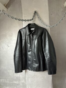 Vintage oversized real leather racing jacket black