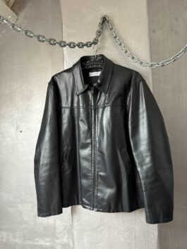 Vintage oversized real leather racing jacket black