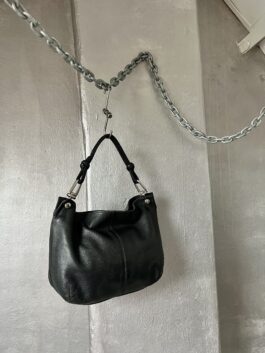 Vintage real leather shoulderbag with silver hardware black