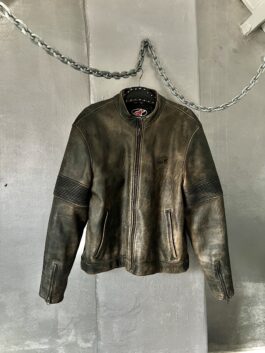 Vintage oversized real leather racing motor jacket washed brown