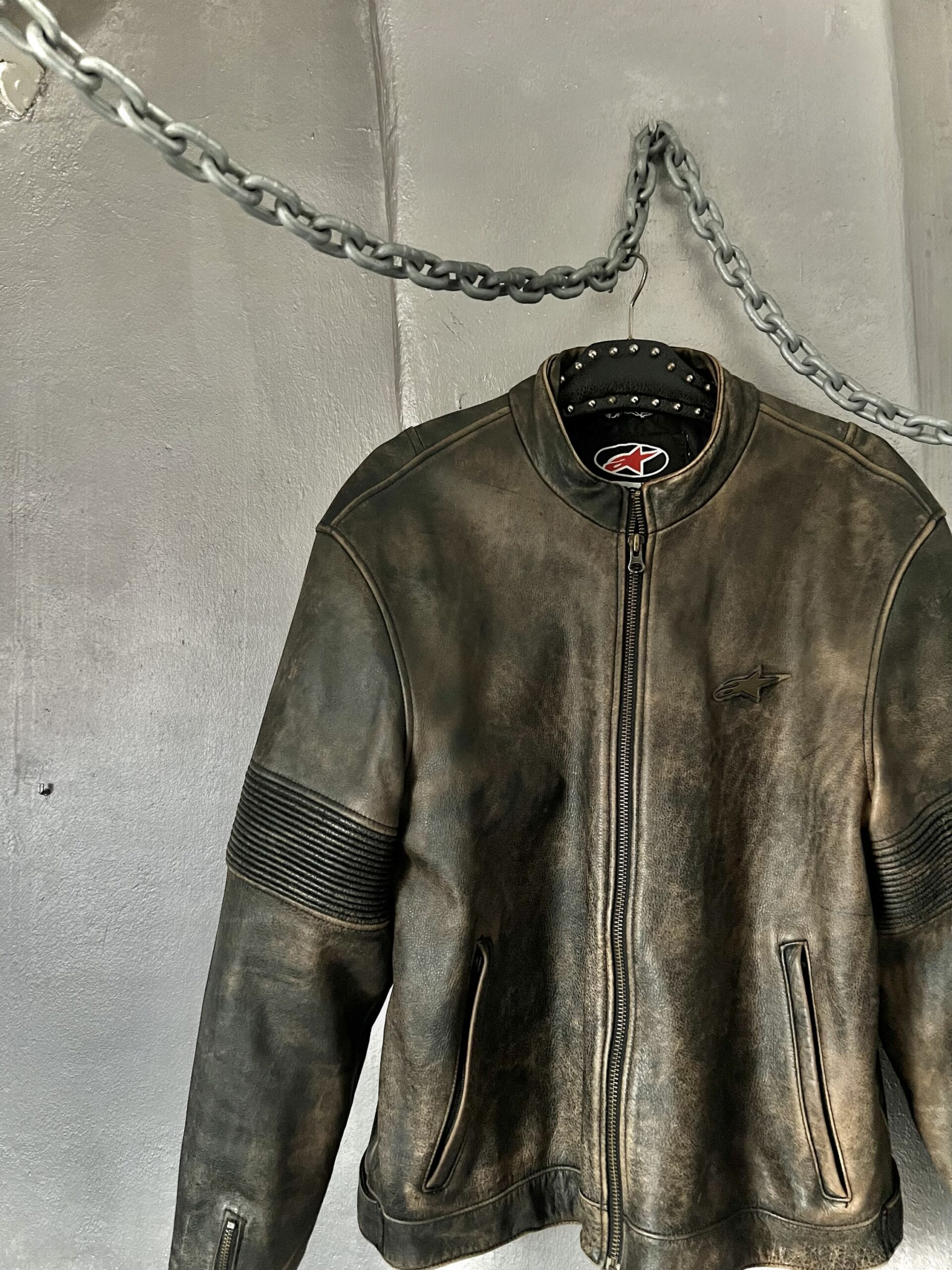 Vintage oversized real leather racing motor jacket washed brown - Image 5