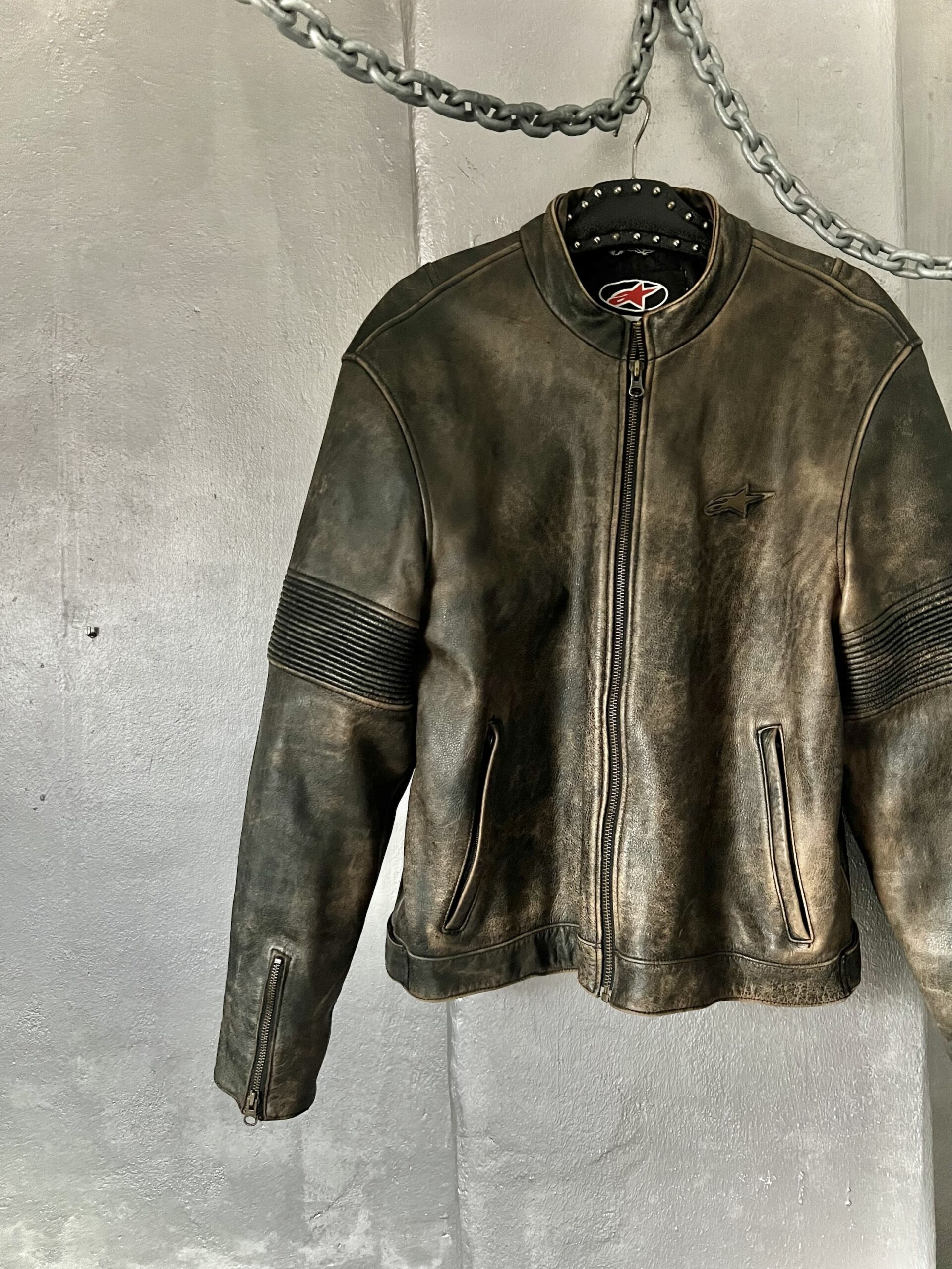 Vintage oversized real leather racing motor jacket washed brown - Image 6
