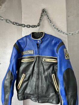 Vintage oversized real leather racing motor jacket blue black