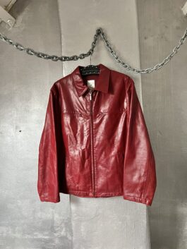 Vintage oversized real leather racing jacket wine red