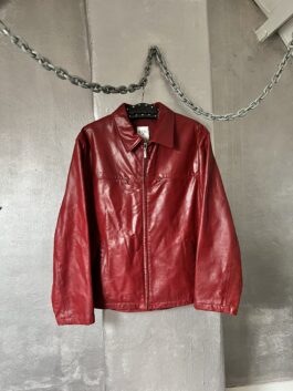 Vintage oversized real leather racing jacket wine red
