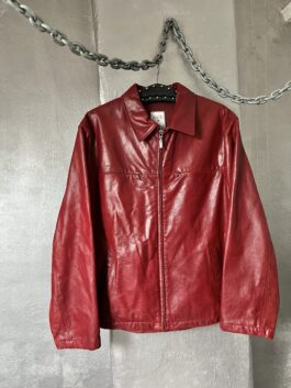 Vintage oversized real leather racing jacket wine red