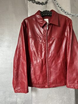 Vintage oversized real leather racing jacket wine red
