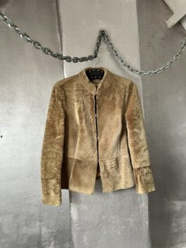 Vintage real leather racing jacket brown beige