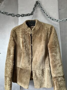 Vintage real leather racing jacket brown beige