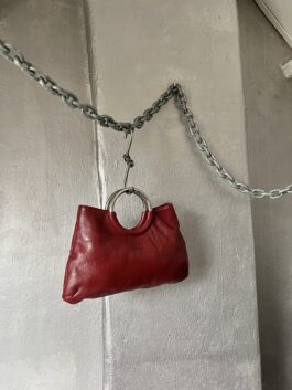 Vintage real leather handbag with silver hardware wine red