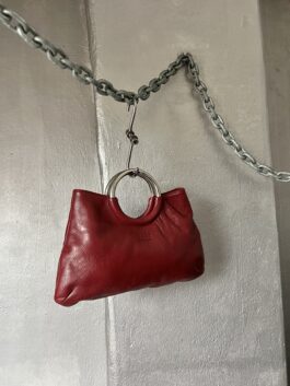 Vintage real leather handbag with silver hardware wine red