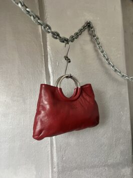 Vintage real leather handbag with silver hardware wine red