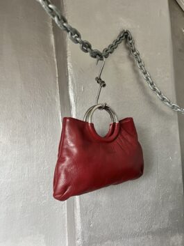 Vintage real leather handbag with silver hardware wine red