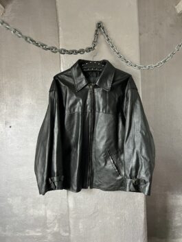 Vintage oversized real leather racing jacket black