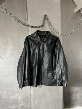 Vintage oversized real leather racing jacket black