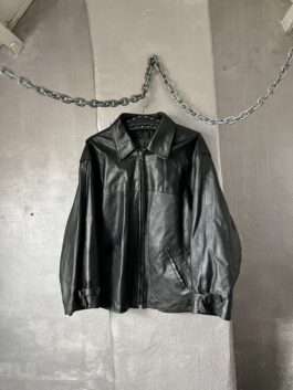 Vintage oversized real leather racing jacket black