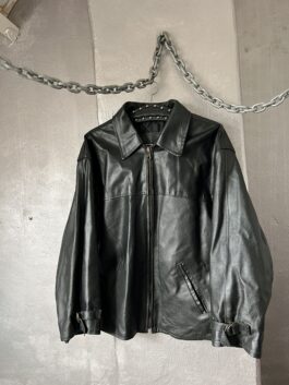 Vintage oversized real leather racing jacket black