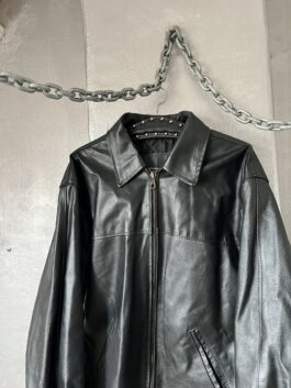 Vintage oversized real leather racing jacket black