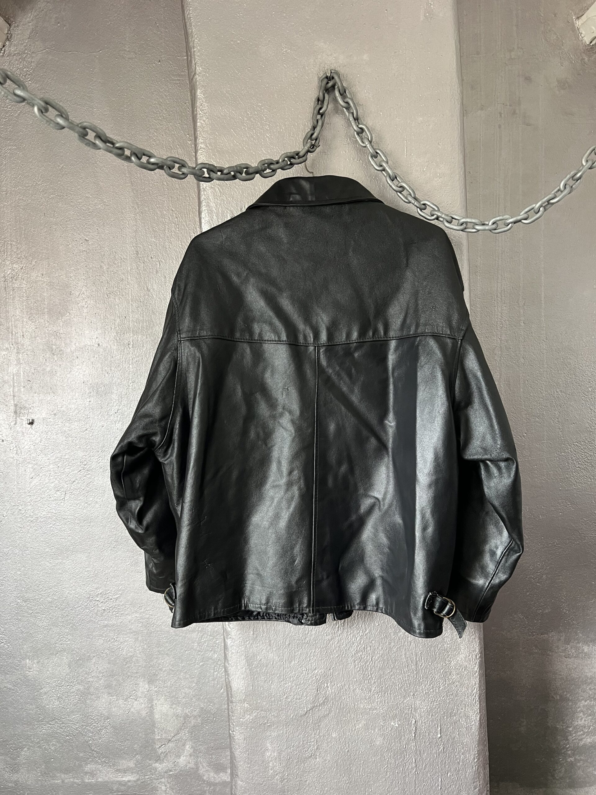 Vintage oversized real leather racing jacket black - Image 11