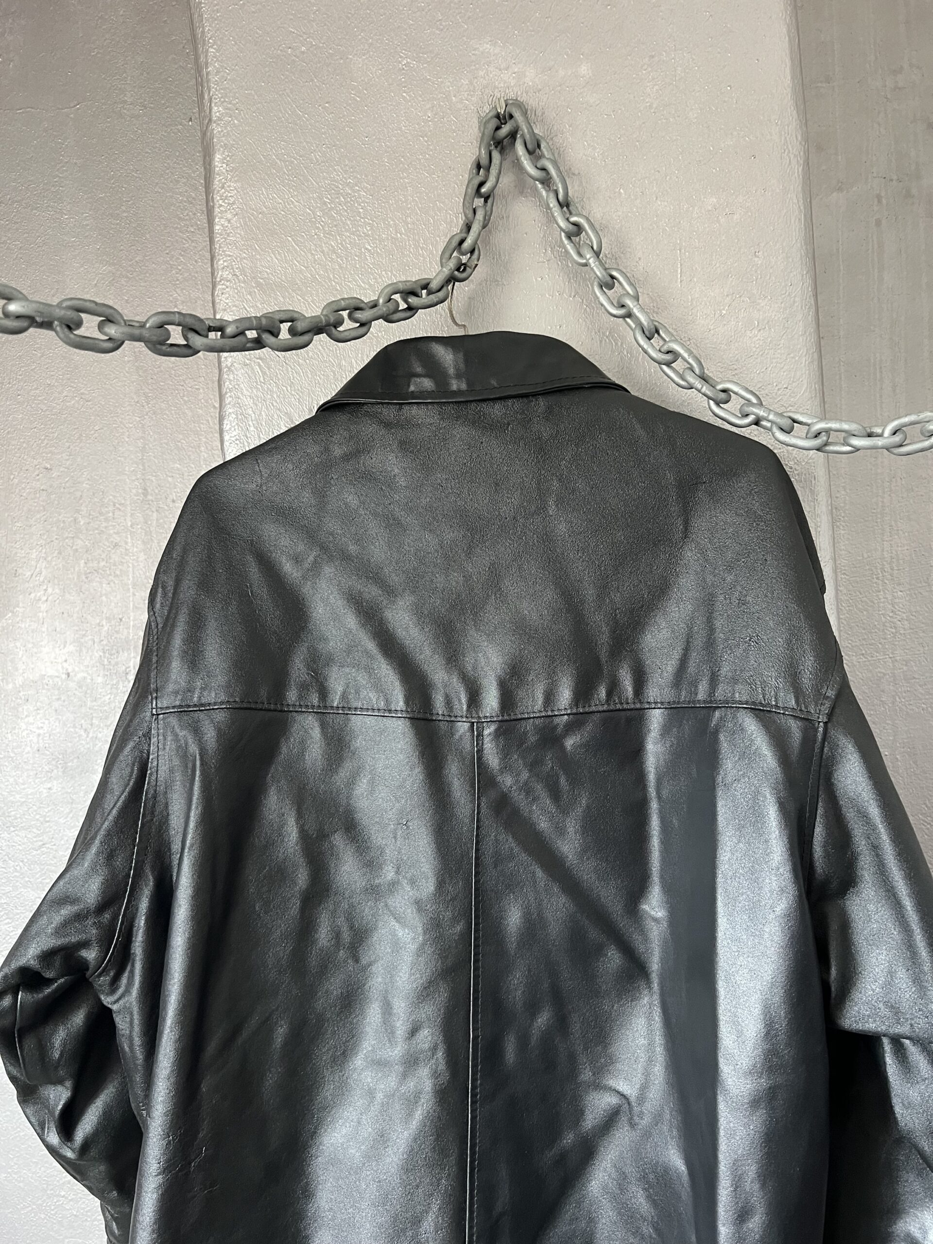 Vintage oversized real leather racing jacket black - Image 9