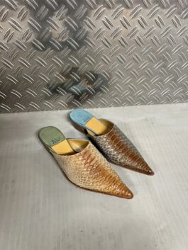 Vintage genuine leather heeled mules with snakeskin brown