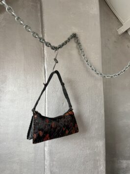 Vintage real leather shoulderbag with cowhide black brown