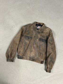 Vintage MQP oversized real leather biker jacket washed brown