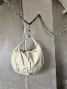 Vintage real leather shoulderbag with snakeskin creme